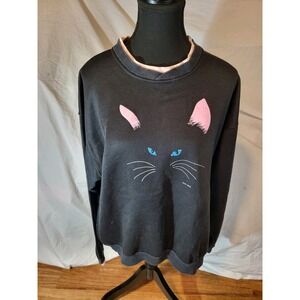 Vintage 80's Acton Black Cat Graphic Crewneck Sweatshirt Women's Large Retro USA